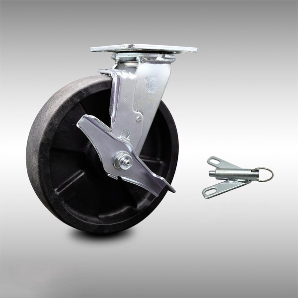 8 Inch SS Glass Filled Nylon Caster with Ball Bearing and Brake/Swivel Lock SCC